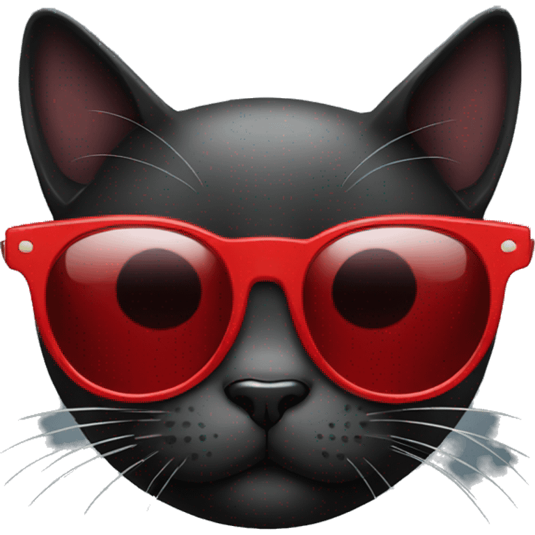 black cat wearing round red sunglasses emoji