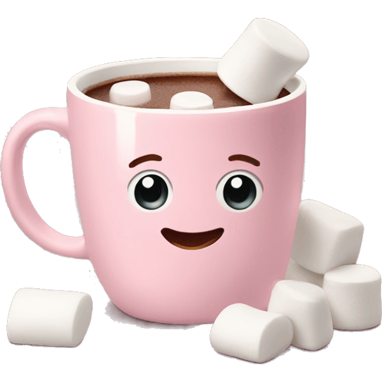 Light Pink mug of hot chocolate with marshmallows  emoji