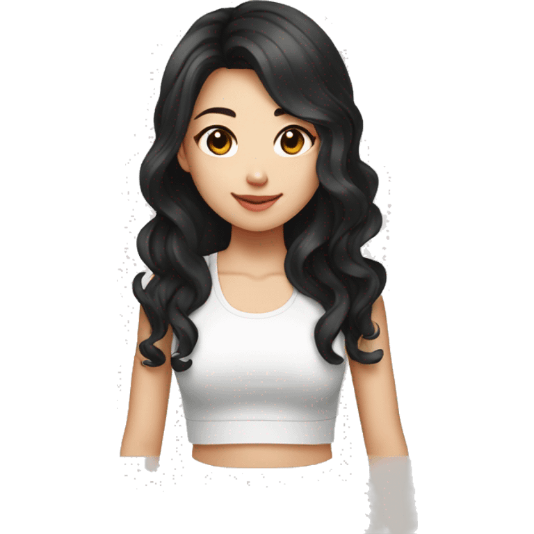 taiwanese girl with long black wavy hair wearing a white crop top emoji