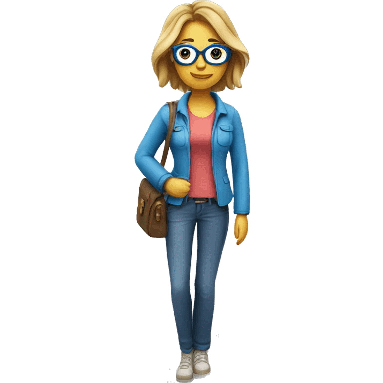 Travel gir3d emoji of millenial professional woman blue glasses casual transparent backgroundl emoji