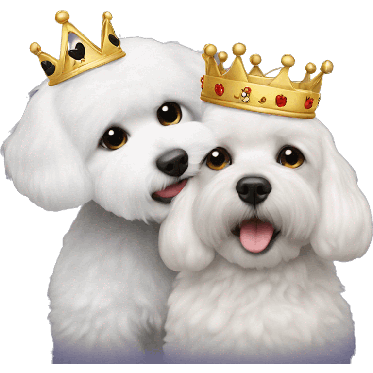 Bichon wearing a crown kissing a black cat emoji