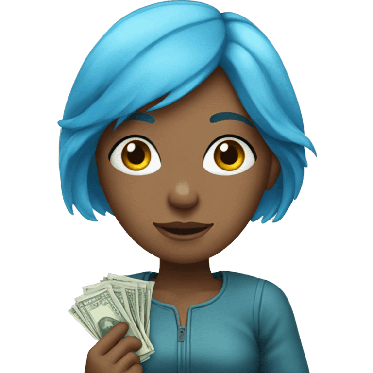 blue haired girl with money emoji