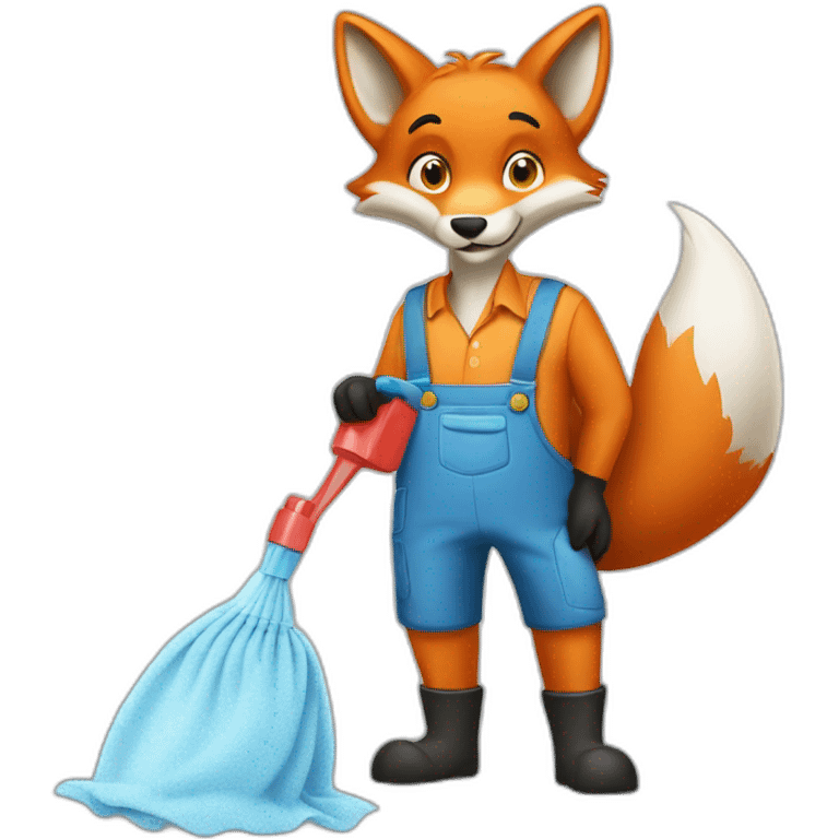 a fox from a cleaning company with a cloth and detergent in his hands emoji