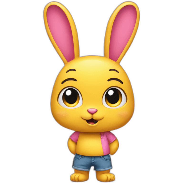 Pink rabbit in yellow teeshirt shrugging shoulders emoji