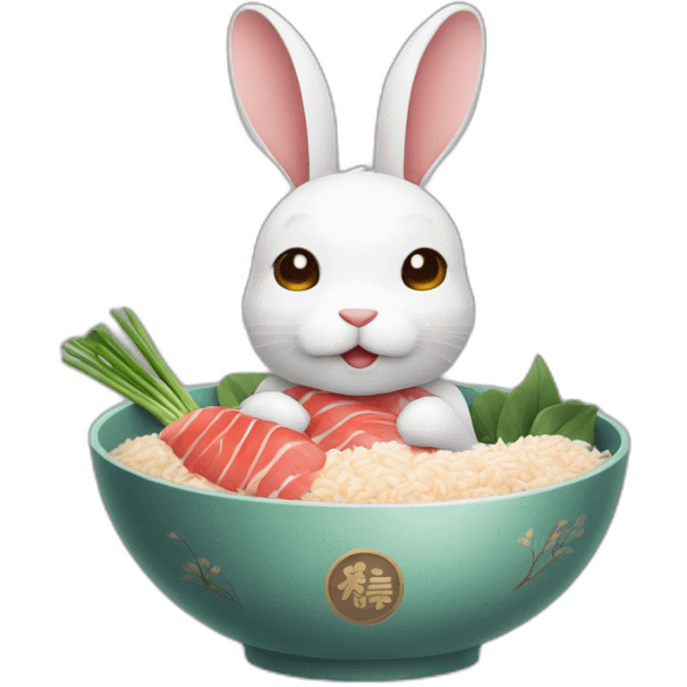 Rabbit holding a Japanese maguro rice bowl emoji