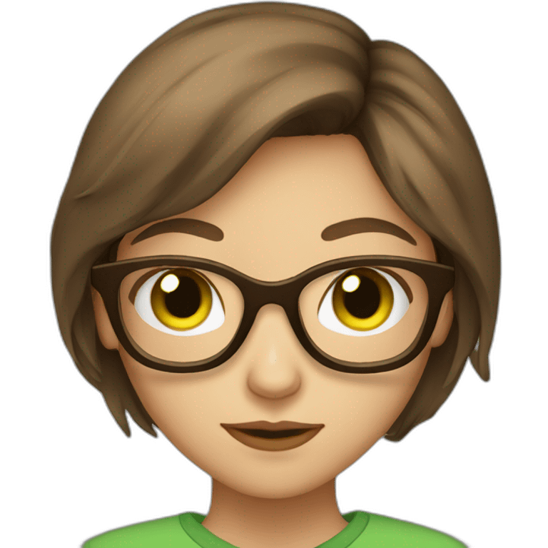 brown haired green eyed teenager girl with glasses emoji