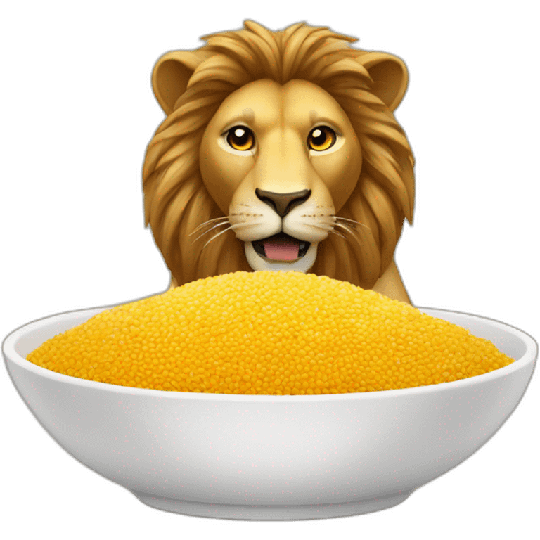 Serious Lion eats millet from dish emoji