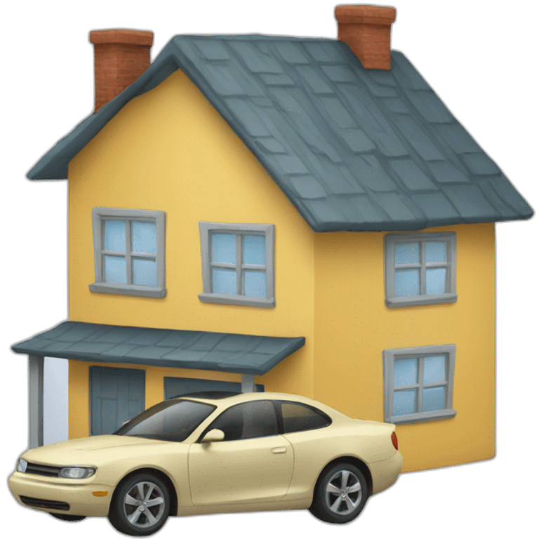 House with car wearing a hat emoji