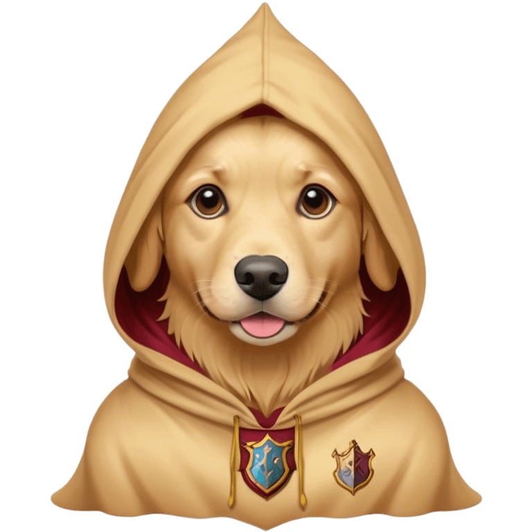 Generate a golden retriever in a Harry Potter hood emoji