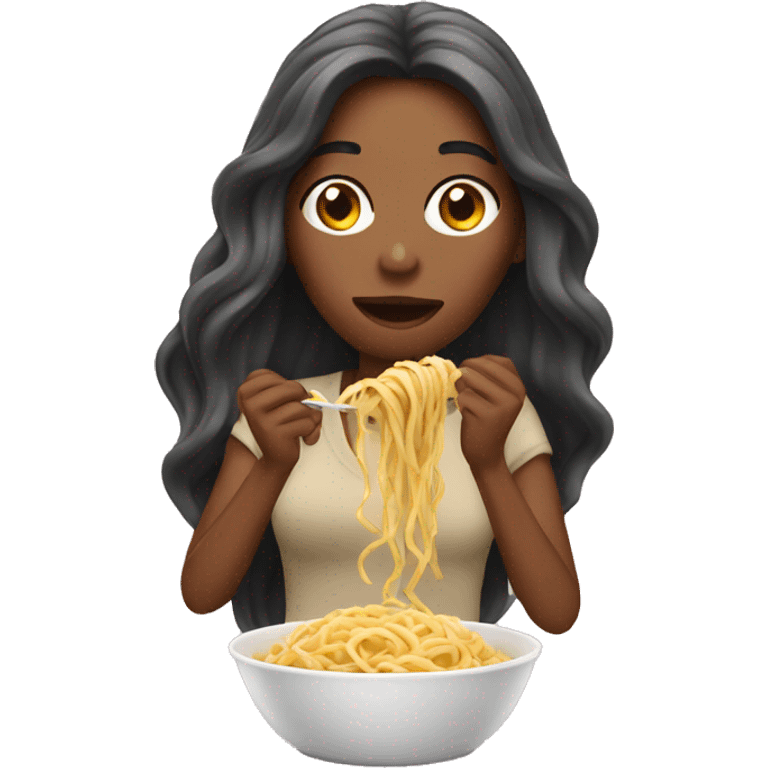 woman with long hair eating pasta emoji