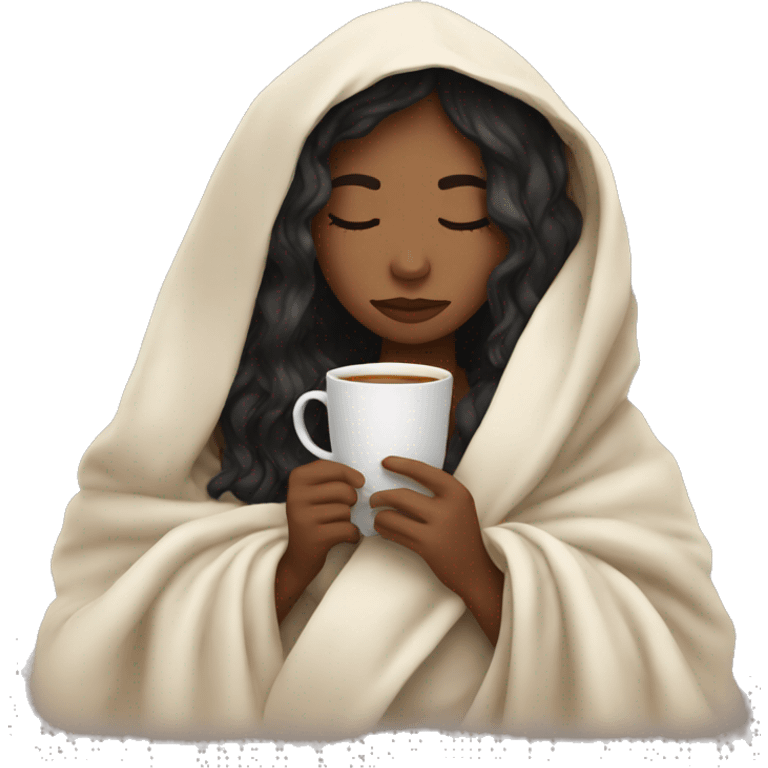 girl inside a blanket sipping coffee eyes closed emoji