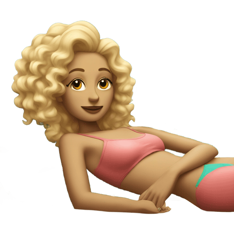 Curly blonde lady relaxing by palm tree emoji