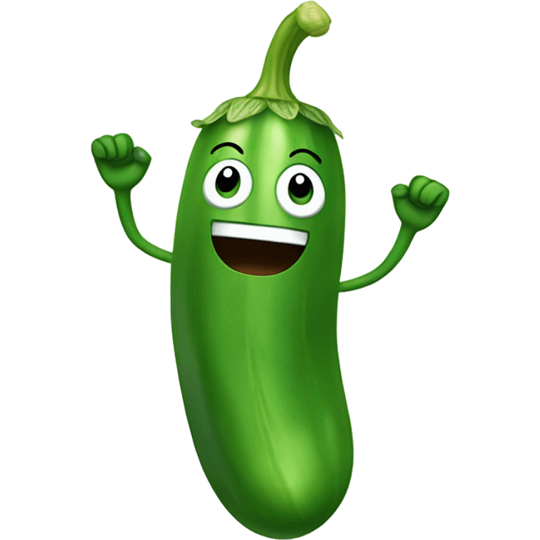 happy cucumber with hands up emoji