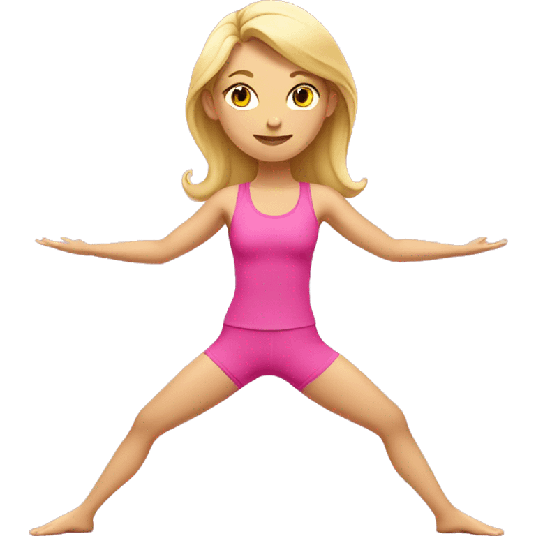 blond girl doing a yoga pose with a pink sports outfit  emoji