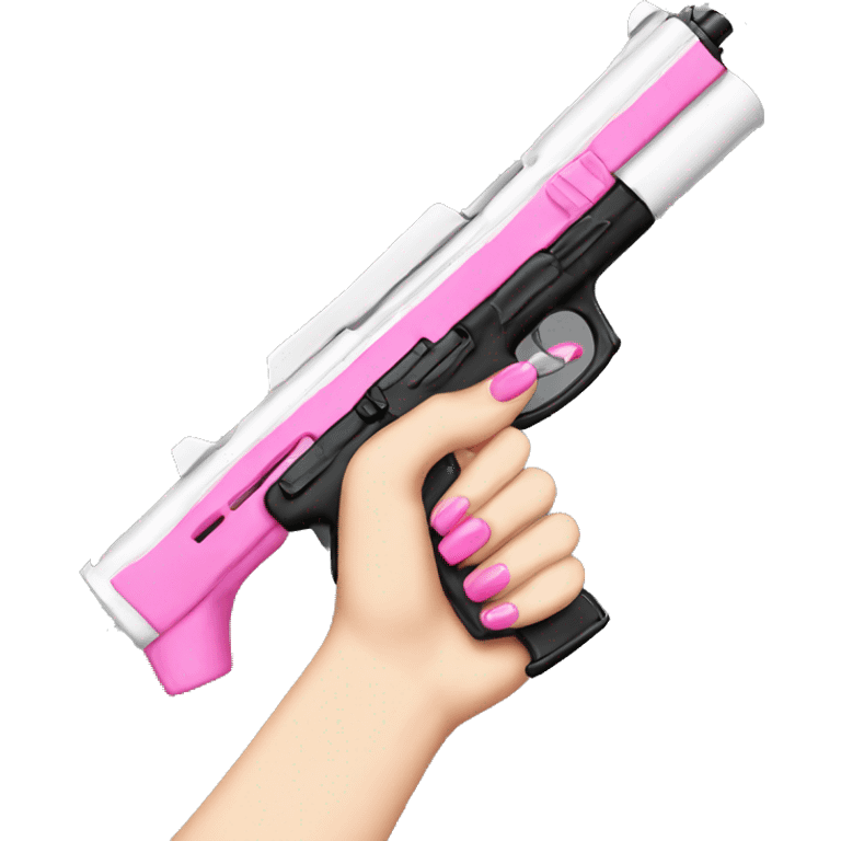 White girl hand with black nails holding a pink gun emoji