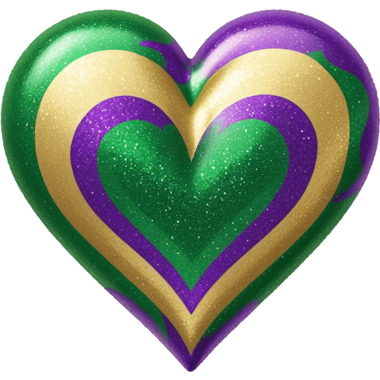 Gold, purple and green glitter Mardi Gras heart emoji