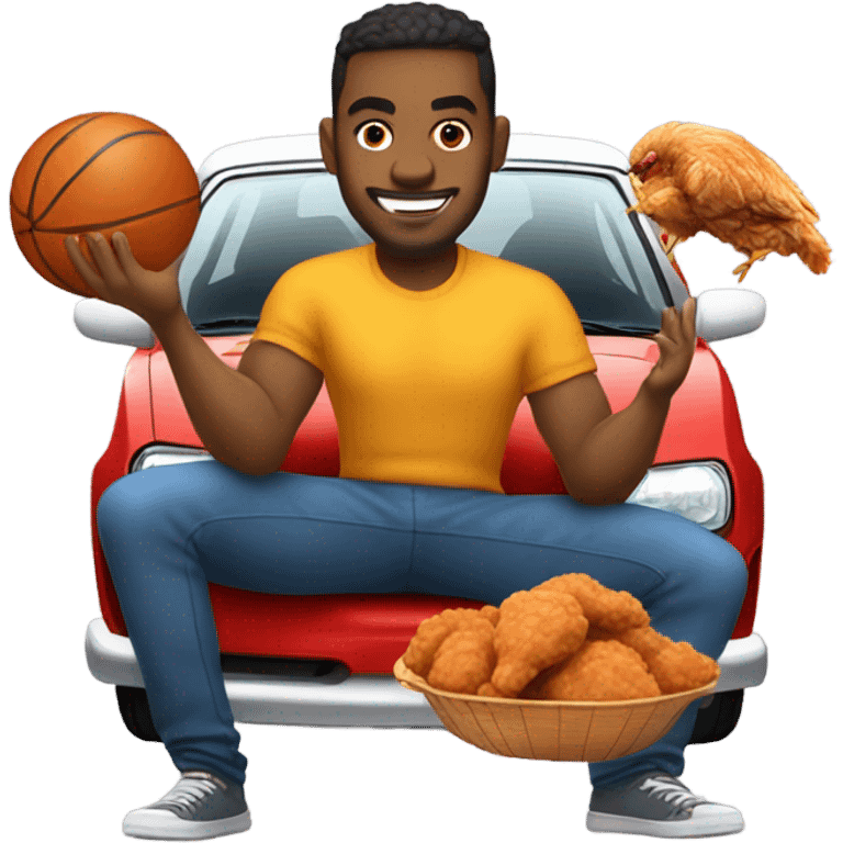 man holding basketball and fried chicken in a hellcat emoji