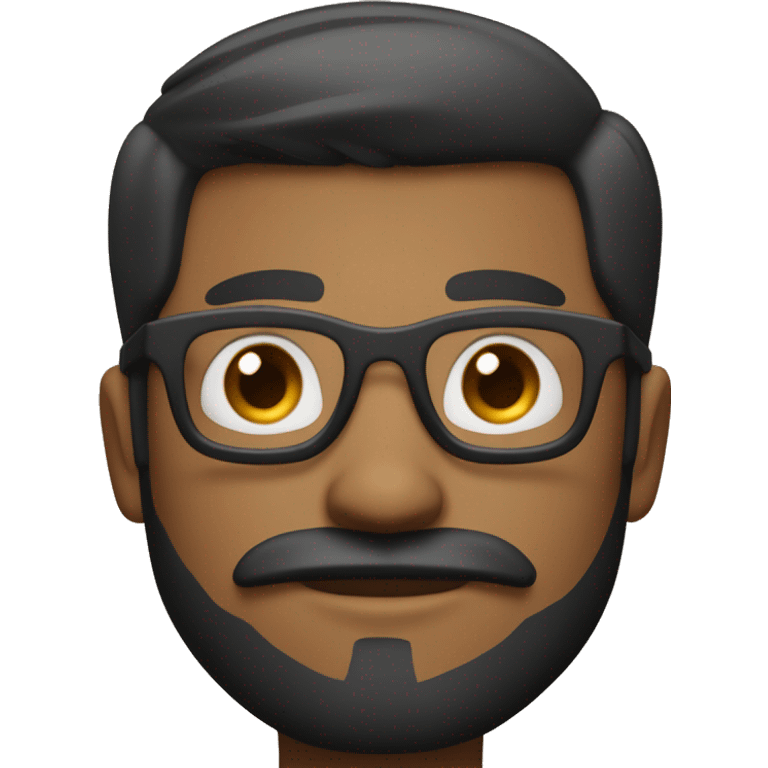 A light brown man with black hair with a neutral facial expression, styled exactly like Apple emojis. The background is plain, keeping the focus on the character. He has square bold slightly tinted glasses. A mustache and a sharp beard by the chin. emoji