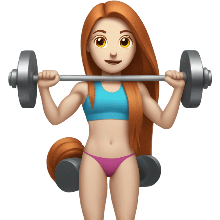 Pale girl with long auburn hair lifting weights emoji