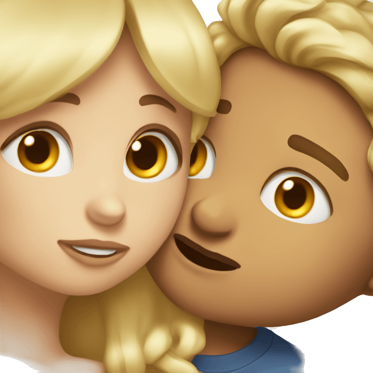 Blonde girl giving tanned brown haired boy a kiss on the cheek emoji