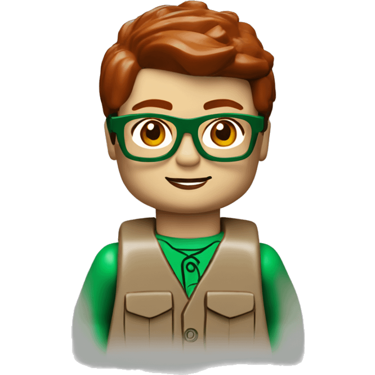 lego minifig of a 7 year old boy with green glasses and dark red hair emoji