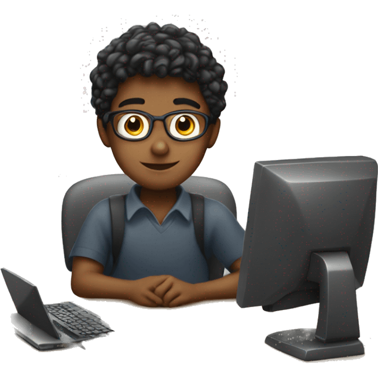 schoolboy sitting at desk, working at computer emoji