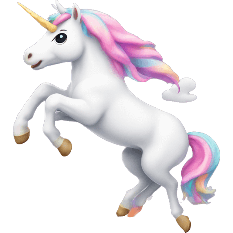 Cute kawaii unicorn jumping over a rainbow  emoji