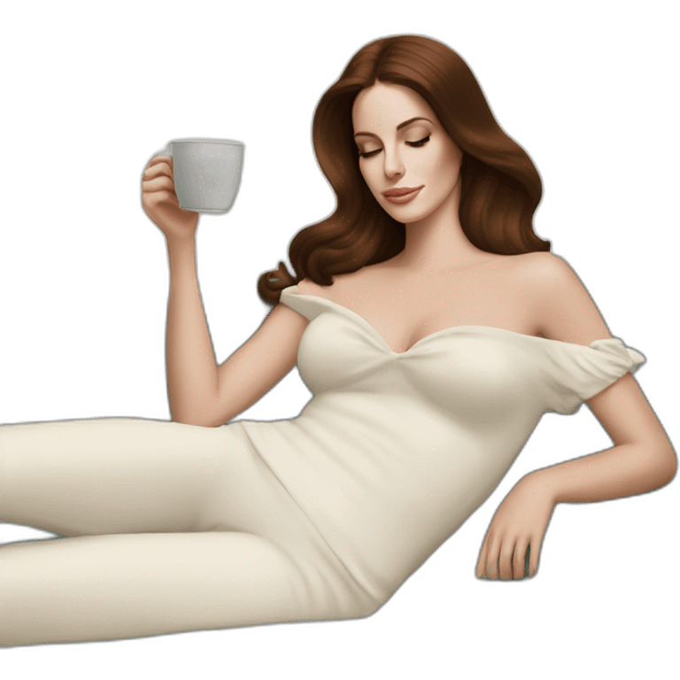 Lana del Rey laying on sofa with coffee emoji