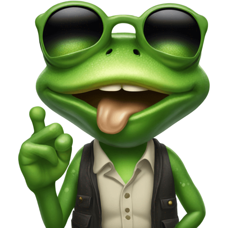 frog with middle finger and sunglasses emoji