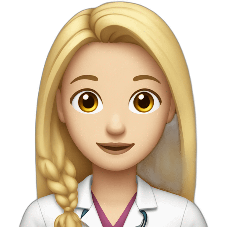 a teenager, with light brown eyes, long blonde hair, wearing a veterinary doctor's outfit emoji