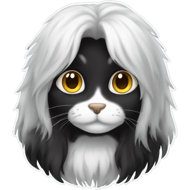 black cat long-haired with half white head emoji