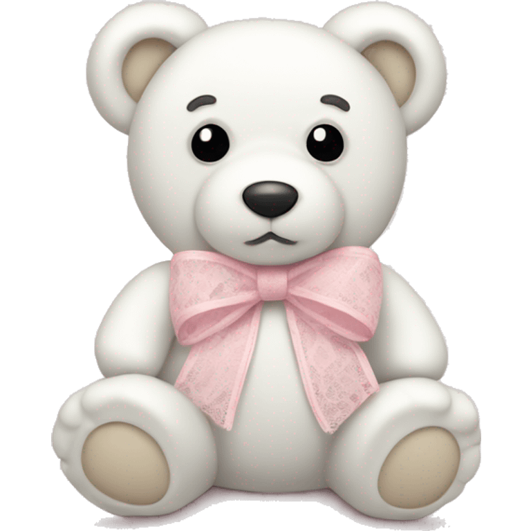 White teddy bear with light pink lace print bow emoji