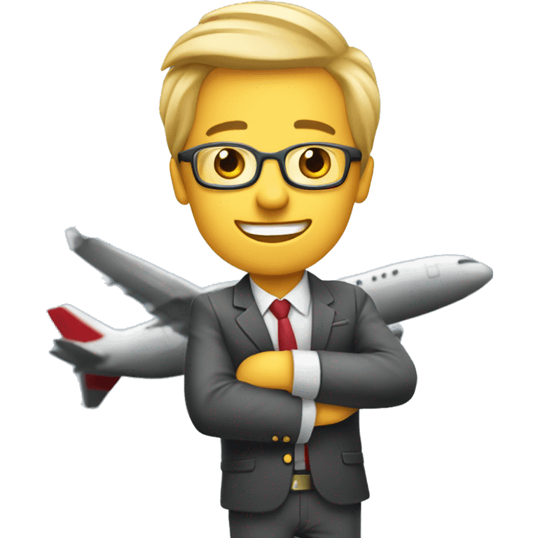 Corporate traveller booking flight on app emoji