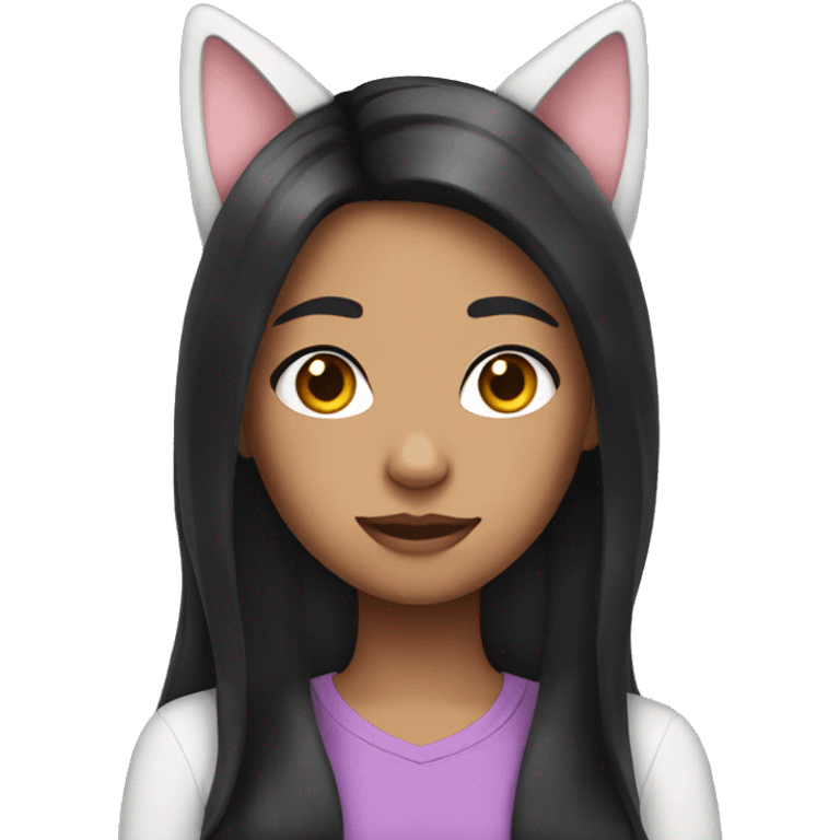 Girl with black long hair and cat ears emoji