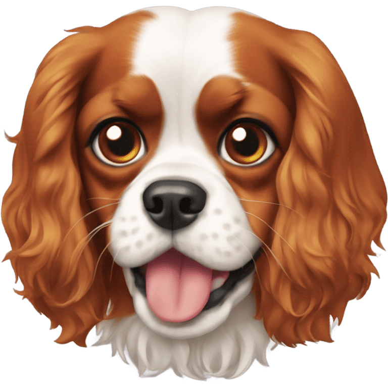 A cavalier King Charles spaniel pulling a crash face emoji