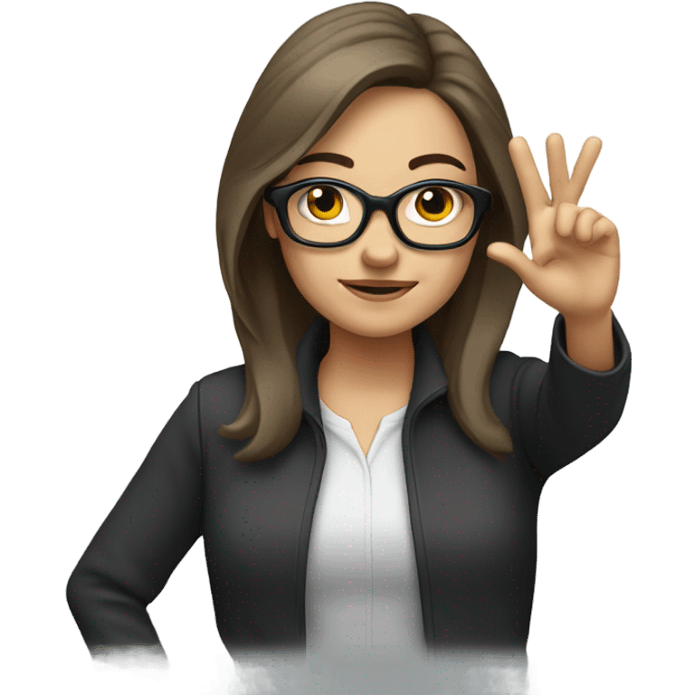 white brunette female, wearing glasses, making a salute gesture emoji