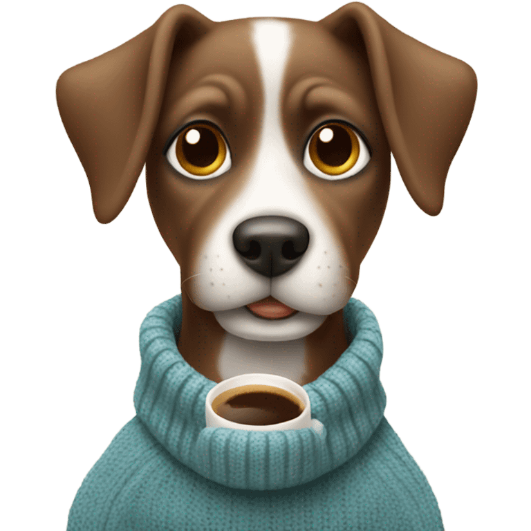 Dog with a cup of coffee wearing a sweater emoji