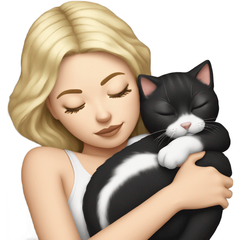 White girl blonde hair sleeping with black and white kitty emoji