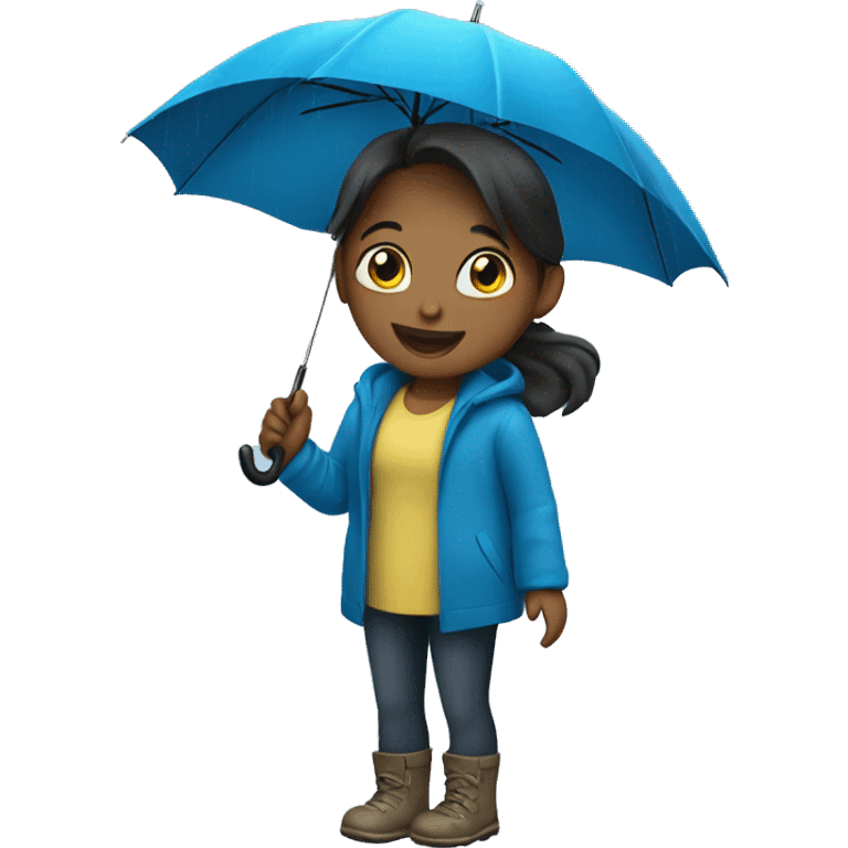 girl with blue umbrella while raining emoji