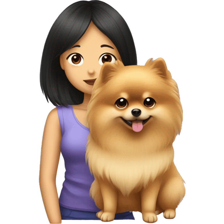 pomeranian hugging asian girl with curtain bangs emoji