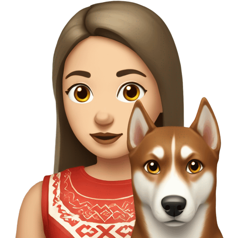 Slavic girl and red Siberian husky dog emoji