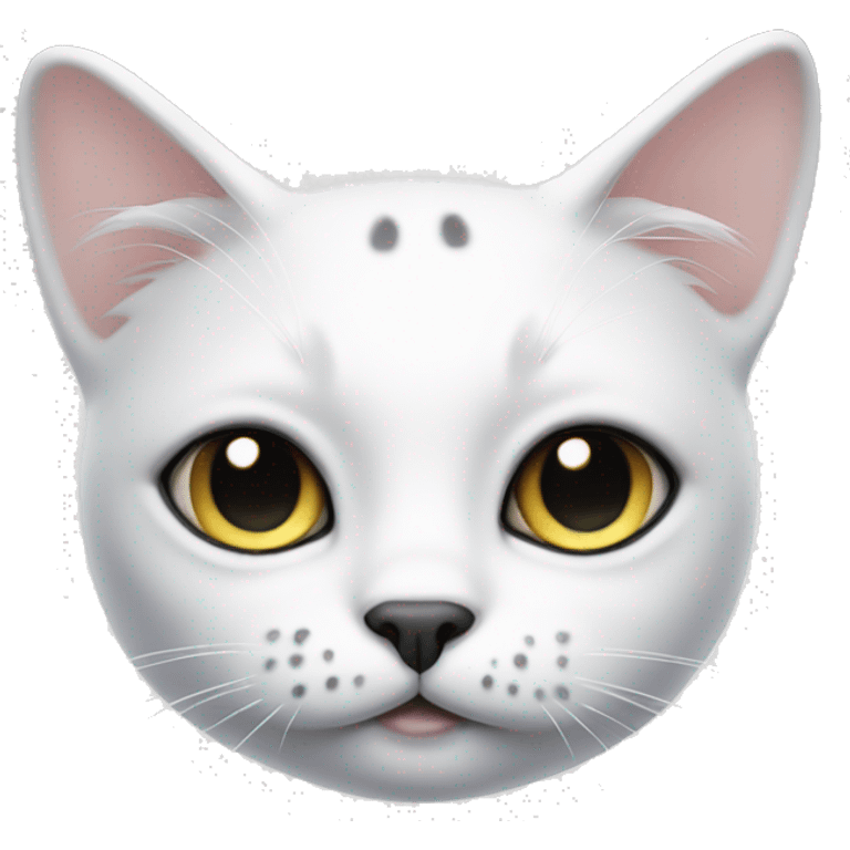 white cat with black spots over eyes emoji