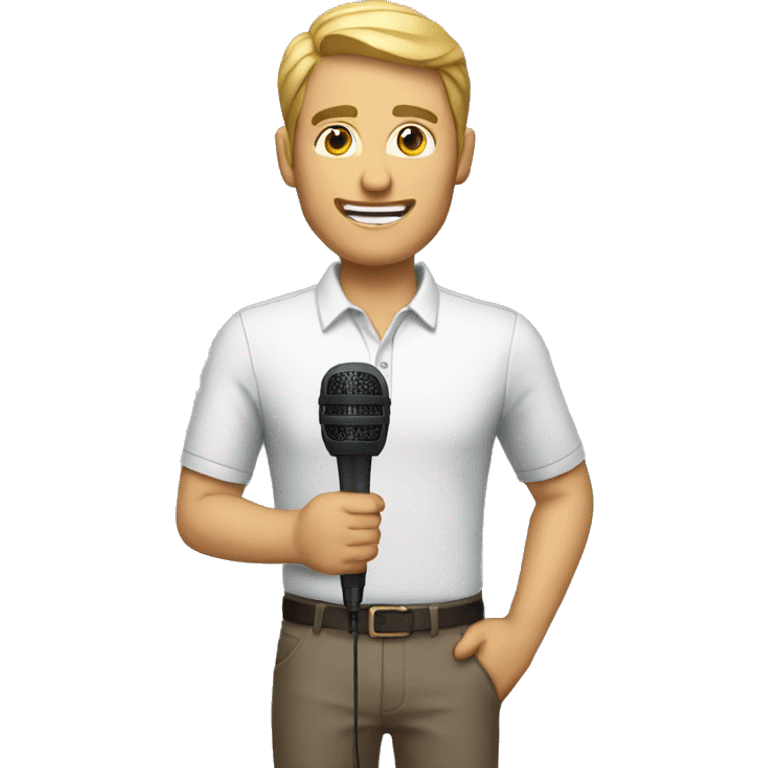 man news reporter with microphone in casual clothing emoji