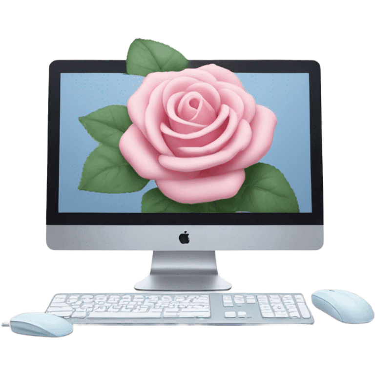 iMac rose pastel avec clavier et souris emoji