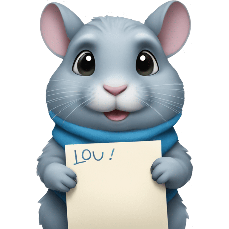 blue hair chinchilla stand up and holds a pape which is written i love u emoji