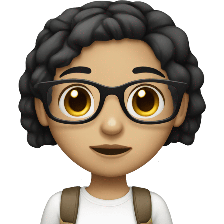 Girl with black glasses short black hair white skintone  emoji