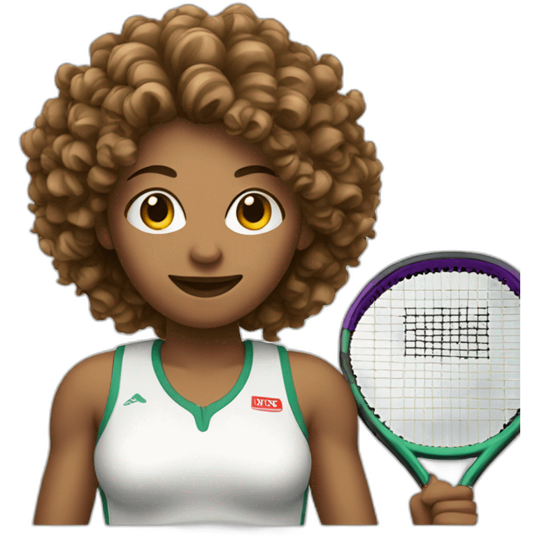 female tennis player with curly hair, pointed nose emoji