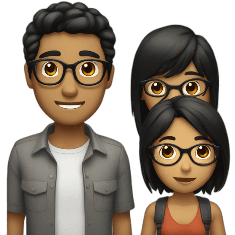 Random young brown guys With glasses and having short Black haïr talking to girl brown wearing glasses With longs Black hair emoji