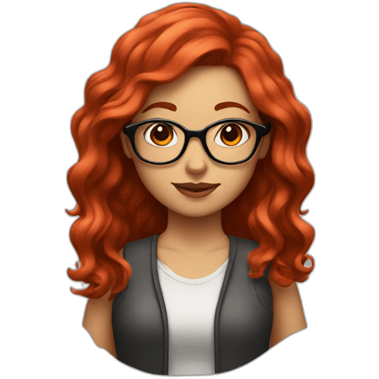 Girl with red curvy hair going to black and glasses emoji