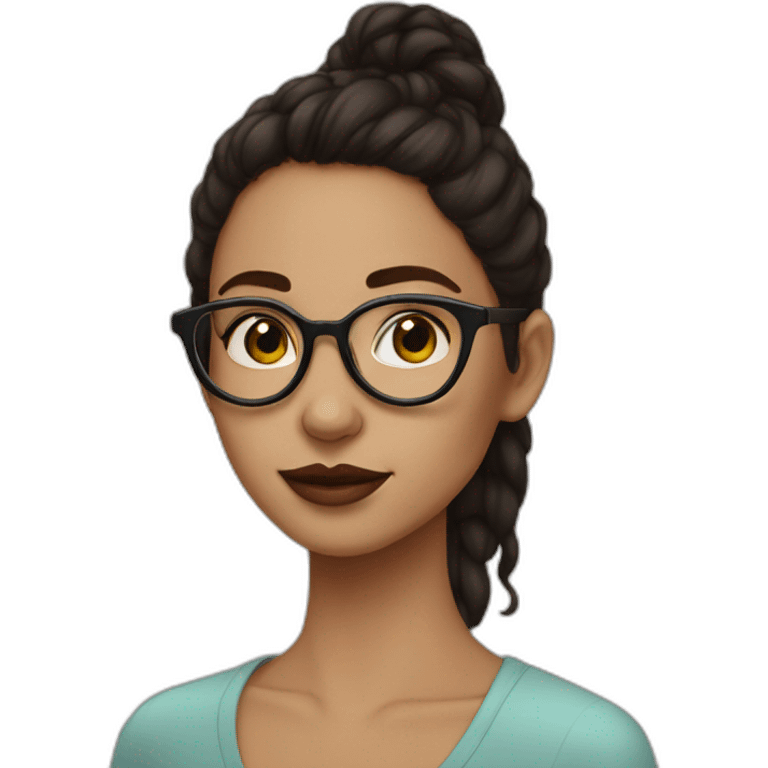 Young brunette woman with glasses and septum piercing emoji